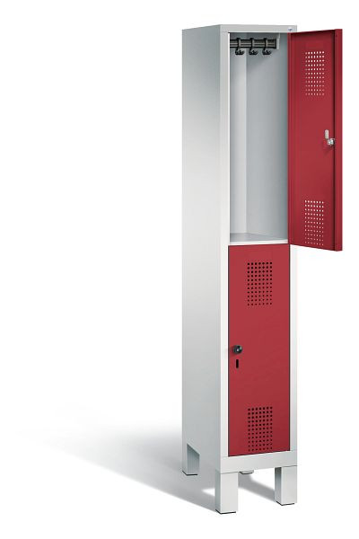 C+P locker dubbeldekker Evolo, H1850xB320xD500mm, kleur: lichtgrijs/robijnrood, 48310-10 S10034