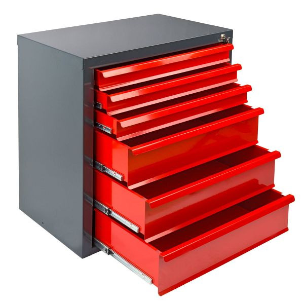 ADB ladekast "MAMMUT" 6 laden, kleur corpus: grijs, RAL 7016, kleur lade: rood, RAL 3020, afmetingen BxDxH: 70x43,5x75 cm, 24799