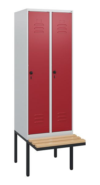C+P Umkleidespind Classic PLUS, 2 Abteile, 1950x600x815mm, 7035/3003, Drehriegel, Buche-Sitzleisten, 0800405-20 S10001
