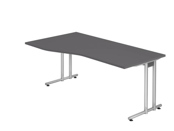 Hammerbacher bureau C-onderstel 180x100/80cm grafiet/zilver, VNS18/G/S