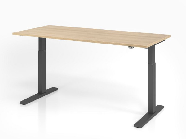 Hammerbacher bureau XMKA19, 180 x 80 cm, blad: eikenhout, 25 mm dik, ABS dikke rand, rechthoekige vorm, grafiet, VXMKA19/E/G