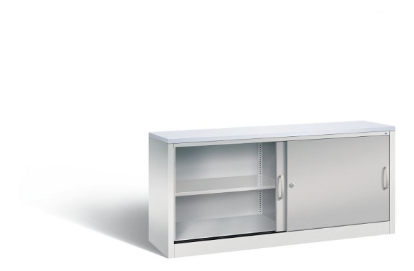 C+P dressoir met schuifdeuren Acurado, H720xB1600xD400mm, kleur: lichtgrijs/wit aluminium, beugelgreep, 2 niveaus, 5724-00 S10342