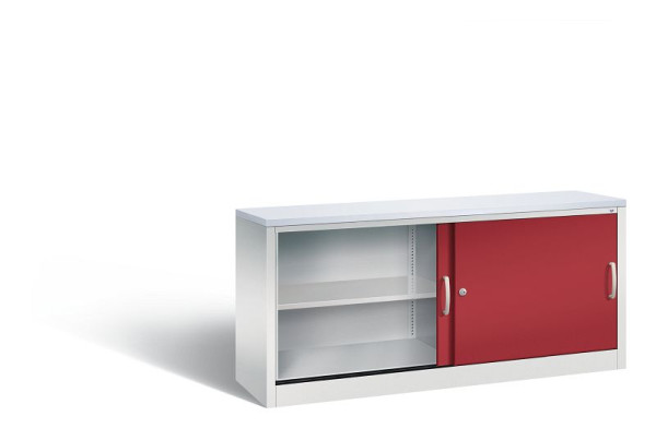 C+P dressoir met schuifdeuren Acurado, H720xB1600xD400mm, kleur: lichtgrijs/robijnrood, beugelgreep, 2 niveaus, 5724-00 S10336