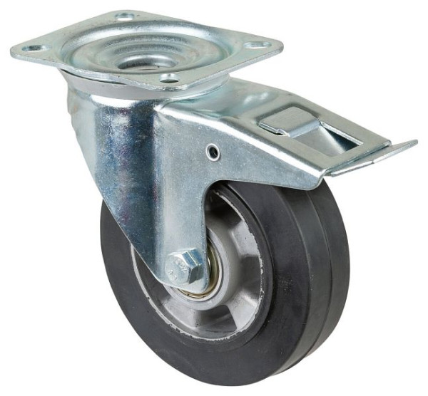 BS rollen transportrol met rem, breedte 50 mm, Ø160 mm, tot 300 kg, zwarte elastische banden, aluminium wiellichaam, kogellagers, L420.B80.160