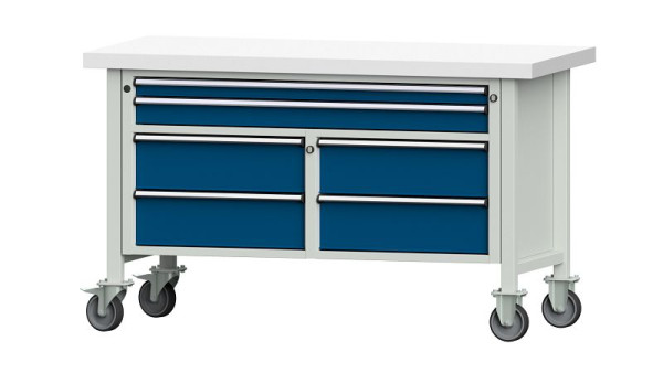 ANKE werkbanken kistwerkbank, model 255 V, 1500 x 700 x 900 mm, RAL 7035/5010, KSP 50 mm, verrijdbaar, 304.167