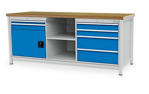 Bedrunka + Hirth box werkbank Serie 2000 R24-24, 1x50, 3x 100, 2x200 mm, lade volledig uittrekbaar 100%, 2000 x 750 x 859 mm, 03.20.13V