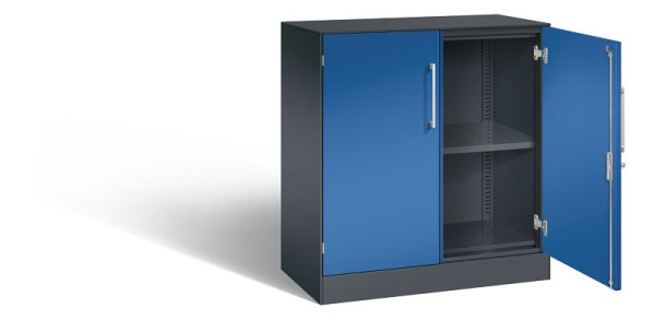 C+P dressoir met vleugeldeuren Asisto, H915xB800xD435mm, kleur: zwartgrijs / gentiaanblauw, beugelgreep, 2 niveaus, 141053-000 S10205
