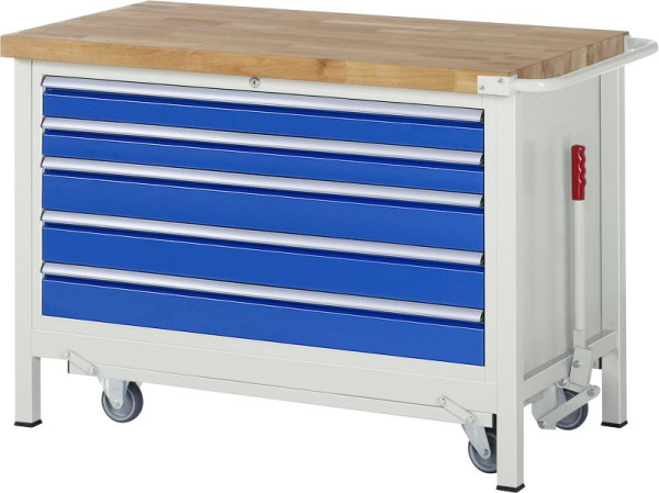 RAU neerlaatbare werkbank 8000 - model 8371, B1250 x D700 x H880 mm, onderkast, 5x laden: 2xH90, 3xH120 mm, 05-8371A2-127B4F.11