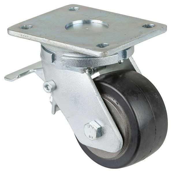 BS Rolls Zwaarlastwiel met wiel/rem, breedte 50 mm, Ø100 mm, tot 210 kg, zwarte elastische banden, gegoten wiellichaam, kogellagers, RR120.B81.101