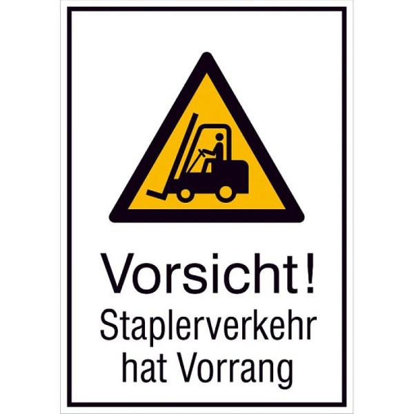 Steen HGS combinatiebord met waarschuwingsbord en extra tekst Let op! Heftruckverkeer heeft voorrang, 131 x 185mm / film, zelfklevend, 21.a8055