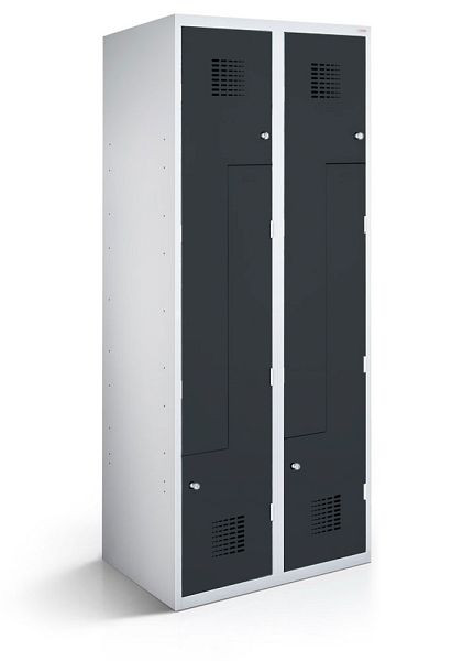 KEMMLIT Z-locker met 2 vakken en 4 deuren 40cm met gesloten bodem, antracietgrijs 7016, draaibare sluiting, 100144