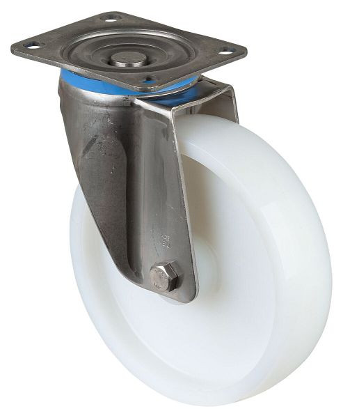 BS rollen RVS zwaarlastwiel zwenkwiel, RVS, kunststof wiel, glijlager, schroefplaat 200 mm, draagvermogen 450 kg, HS100.A90.201