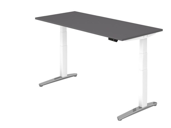 Hammerbacher zit-sta bureau elektrisch 180x80cm grafiet/wit gepolijst aluminium, rechthoekige vorm, VXBHM19/G/WC