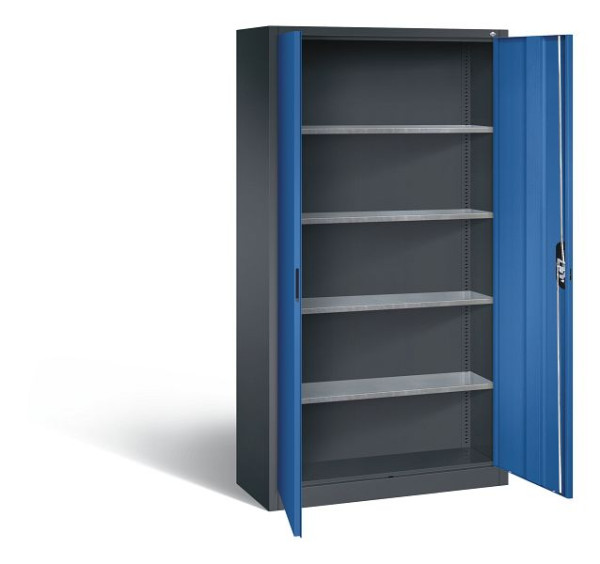 C+P tijdschriftenkast serie 13, H1980xB1000xD420mm, kleur: zwartgrijs / gentiaanblauw, verzonken handgreep, 133144-20 S10250