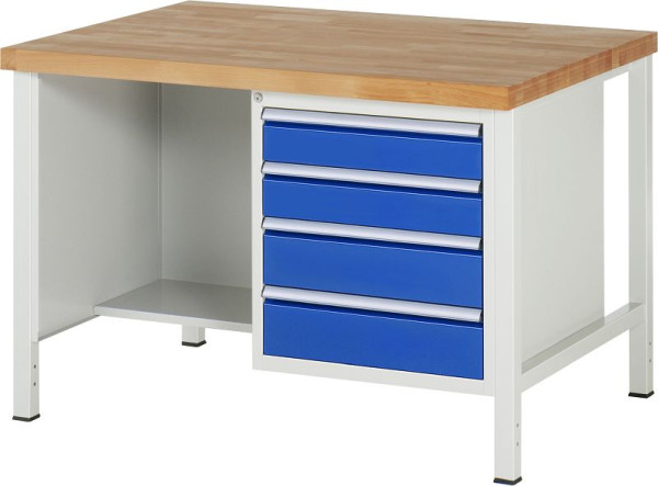 RAU werkbank serie 8000 - frameconstructie (gelast frame), 4 x laden, 1 x legbord, 1250x840x900 mm, 03-8463A2-129B4S.11