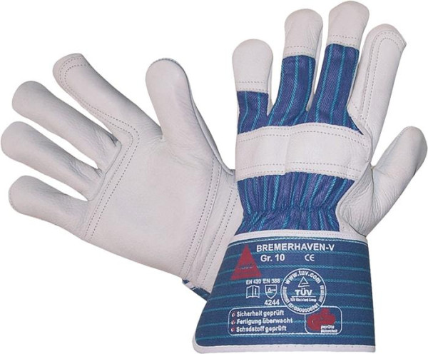 Hase Safety BREMERHAVEN-V, 5-Fg.-Sicherheitshandschuhe aus Vollleder, Größe: 9, VE: 12 Paar, 291200-9
