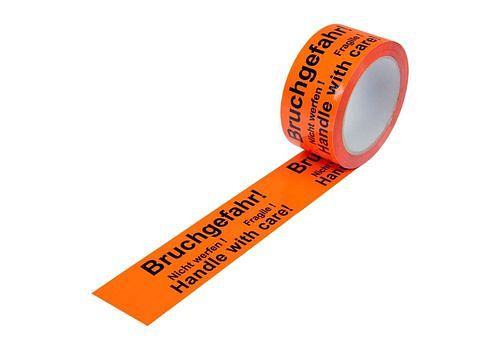 DENIOS waarschuwingstape, PP, opdruk breukgevaar, waarschuwingsoranje, 50 mm breed x 66 m, verpakking: 12 rollen, 299578