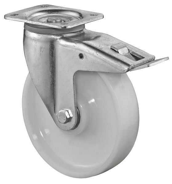 BS Rolls Zwaarlastwiel met rem, breedte 50 mm, Ø200 mm, tot 1000 kg, loopvlak/wiellichaam kunststof, kogellager, L620.B15.200