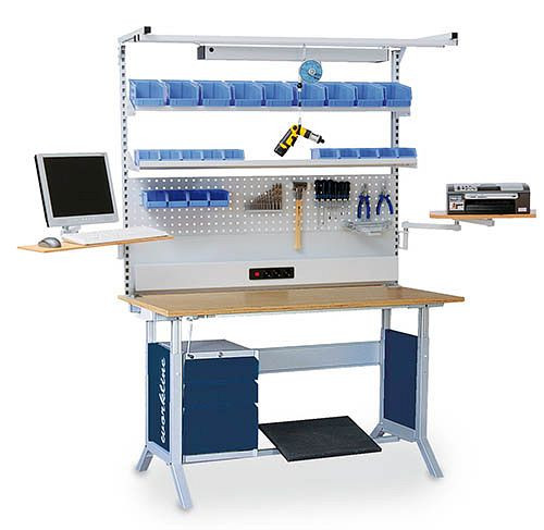 Bedrunka + Hirth meerwandige opbouw werklijn met bovenframe, 1x energiekanaal, 1x geperforeerde wand, 1x magneetwand, 2x legplank, 1500 x 750 x 1250 mm, 03.900.75.18