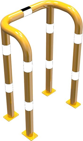 Schake-stootbeschermbeugel dubbele beugel stalen buis Ø 76 mm geel/zwart, totale breedte: 750 mm, hoogte boven de grond: 1150 mm, voor plugbevestiging, 477_69PBG