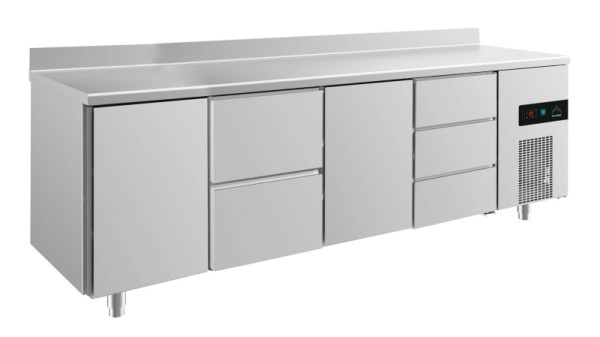 A&S Polarny koeltafel -2 tot +8°C met 2x deuren, twee laden links midden en drie laden rechts, 2330 x 700 x 850 mm, met opstand, KT4TZTDA