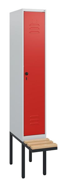 C+P Umkleidespind Classic PLUS, 1950x300x815mm, 7035/3020, Drehriegel, Buche-Sitzleisten, 0800405-10 S10002