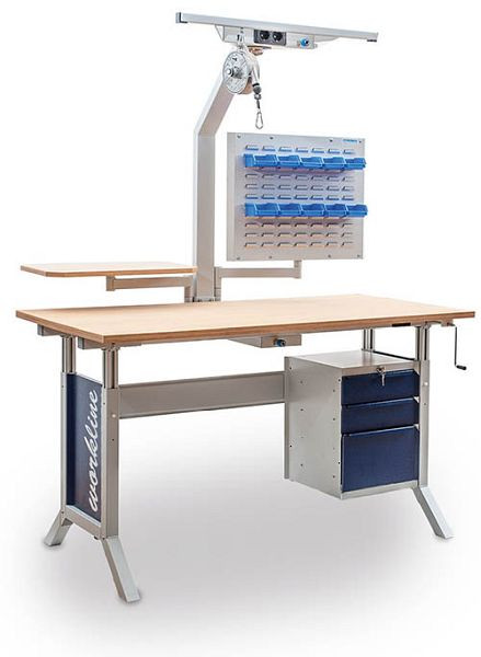 Bedrunka + Hirth werklijn onderstel tafelcombinatie, klemslot, 1x werkblad beuken multiplex, 1x montageframe, 1500 x 750 mm, 07.75.96