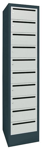 Pavoy Schließfachschrank mit Sockel 1850/500/300, 1b x 10h, Zylinderschloss, Abteilbreite 300, Briefschlitz 20 mm, 61265-103-441-716