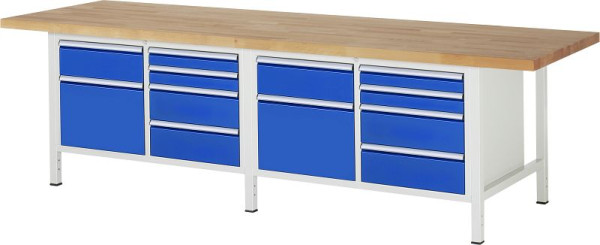 RAU werkbank serie 8000 - frameconstructie (gelast frame), 2 dubbele bodemcontainers (5x laden), 3000x840x900 mm, 03-8472A2-309B4S.11