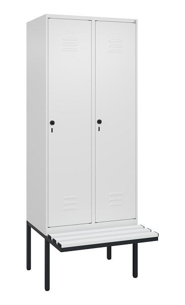 C+P Umkleidespind Classic PLUS, 2 Abteile, 2120x800x815mm, 9016/9016, Drehriegel, je 2 Doppel-Haken, 0800407-22F S10044