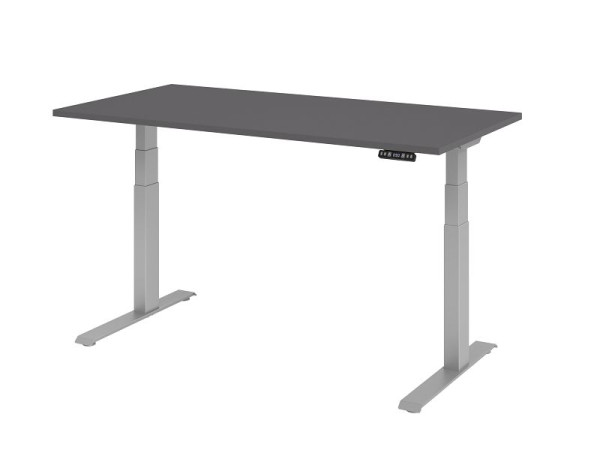 Hammerbacher bureau XDKB16, 160 x 80 cm, blad: grafiet, 25 mm dik, ABS dikke rand, rechthoekige vorm, zilver, VXDKB16/G/S