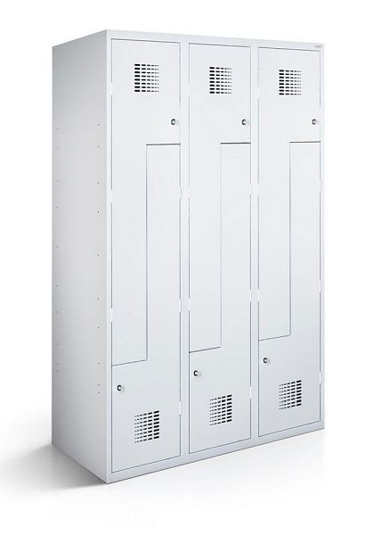 KEMMLIT Z-locker met 3 vakken en 6 deuren 40cm met gesloten bodem, lichtgrijs 7035, draaibare sluiting, 100184
