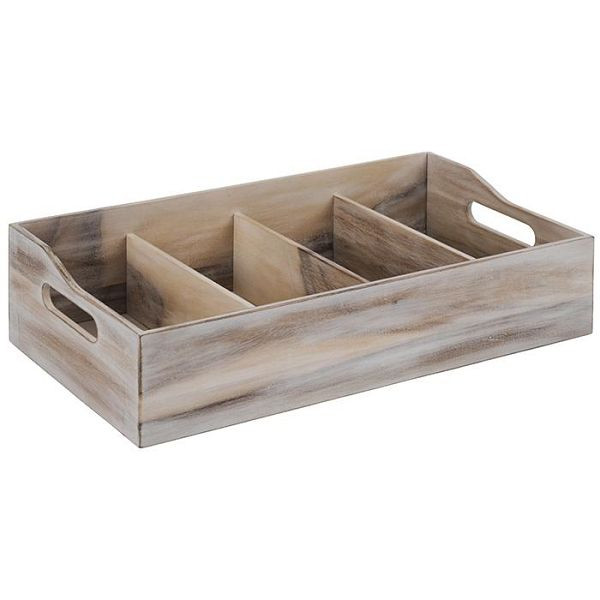 APS bestekbak -VINTAGE-, 51 x 28 cm, hoogte: 13 cm, acaciahout, wit, 4 vakken, elk: 26 x 11,5 cm, met 2 zijopeningen, 11951