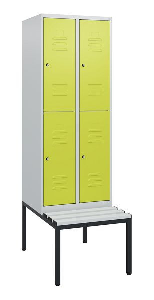 C+P dubbeldekskast Classic PLUS, 2 vakken, 1950x600x815mm, 7035/0024, cilindersloten, met bank eronder, 0803505-20 S10085