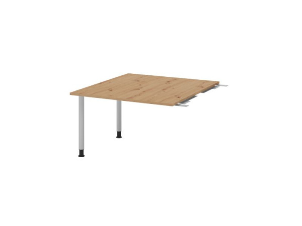 Hammerbacher koppelplaat VKT, kleur tafelblad: knoestig eiken, plaat: 1200 x 1300 x 25 mm, ronde buisbasis zilver, werkhoogte: 720 - 740 mm, VKT12C/R/S