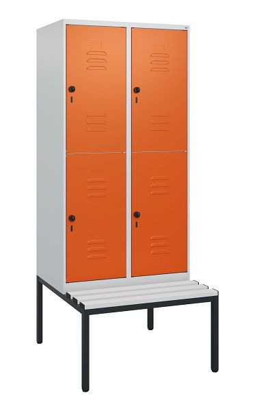 C+P Doppelstöckiger Spind Classic PLUS, 2 Abteile, 1950x800x815mm, 7035/2004, Drehriegel, mit untergebauter Sitzbank, 0803505-22 S10052