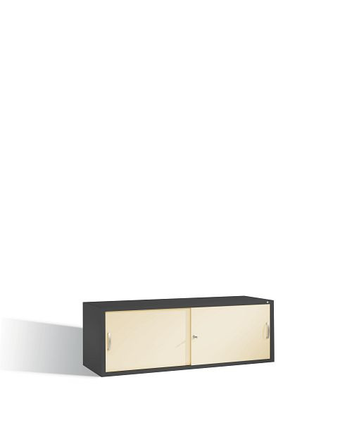 C+P bovenkast Acurado, H500xB1600xD500mm, kleur: zwartgrijs / parelwit, beugelgreep, 1 niveau, 2154-00 S10088