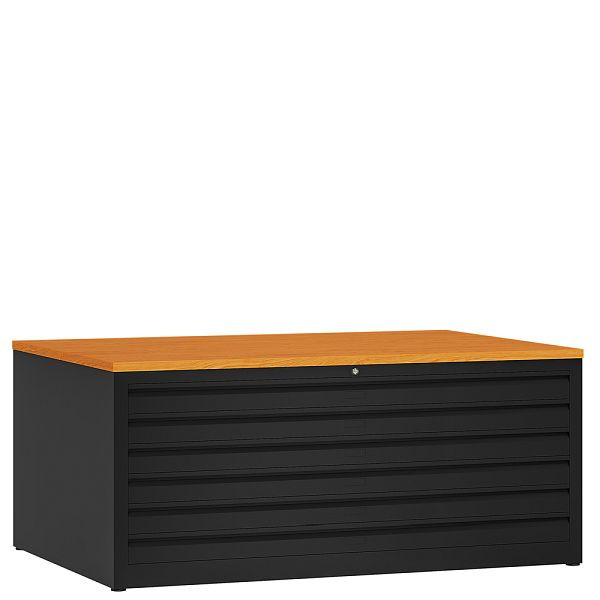 Lüllmann tekenkast, 6 laden DIN A0, 605 x 1405 x 955 mm, diep zwart/beuken, 565319