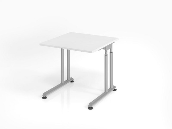 Hammerbacher bureau ZS08, 80 x 80 cm, blad: wit, 25 mm dik, ABS dikke rand, rechthoekige vorm, zilver, VZS08/W/S