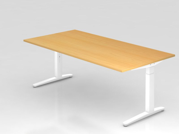 Hammerbacher bureau C-poot 200x100cm beuken/wit, aluminium loper wit, VXB2E/6/WW