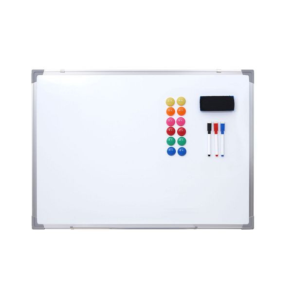 Mendler Whiteboard HWC-C84, magneetbord, memobord, prikbord, inclusief toebehoren, 60x45cm, 61832