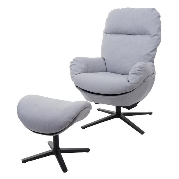 Mendler relaxstoel + kruk HWC-L12, tv-stoel, schommelstoel, schommelfunctie, draaibaar, metaal stof/textiel, lichtgrijs, 98420