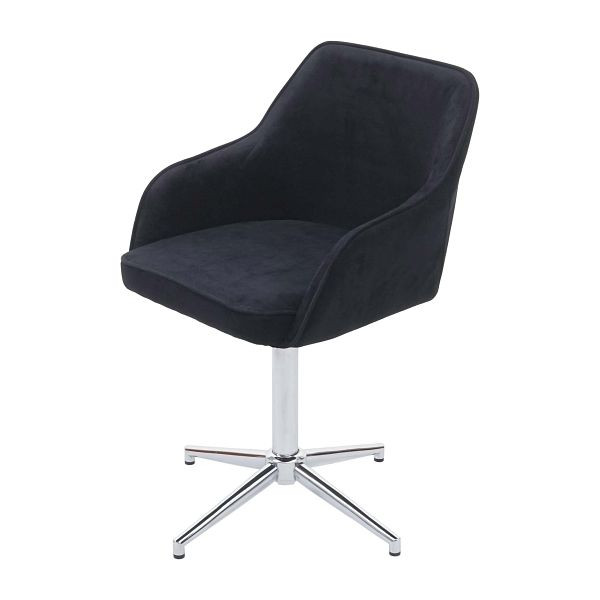 Mendler eetkamerstoel HWC-F82, keukenstoel, fauteuil, in hoogte verstelbaar draaimechanisme, zwart fluweel, chromen onderstel, 73556