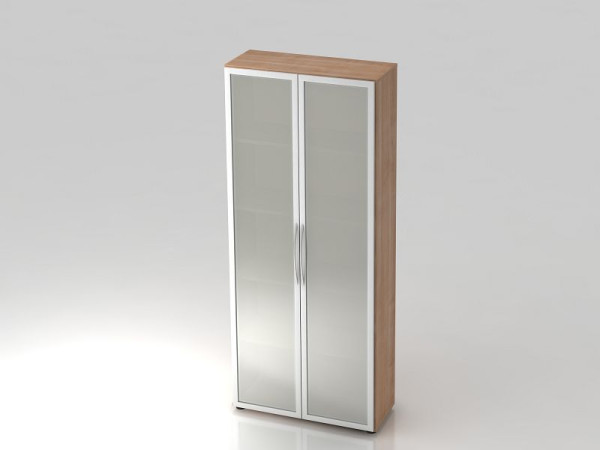 Hammerbacher vitrinekast 5OH 34, 6cm diep gebogen handgreep walnoot, 80x34,9x188 cm (BxDxH), V4200/N/S/BM