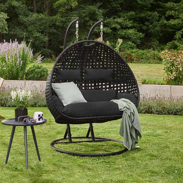 HOME DELUXE polyrotan hangstoel TWIN - zwart, 49581