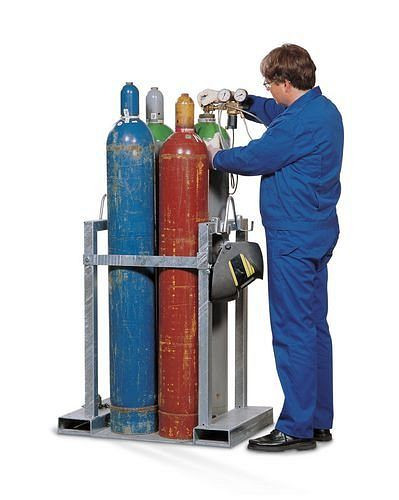 DENIOS gasflessentransportframe GFT-S 4 van staal, voor 4 flessen, met beschermbeugel, 119-227