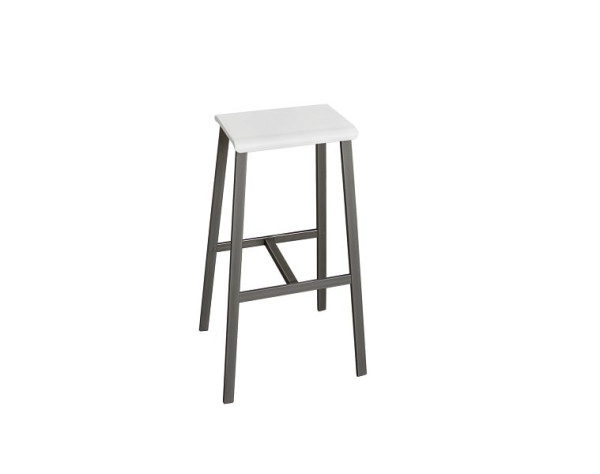Hammerbacher barkruk set van 2 industriële look, zitschaal gegoten wit, frame rechthoekige buis 3x1,5cm, blank gelakt, VSMP1/W/T