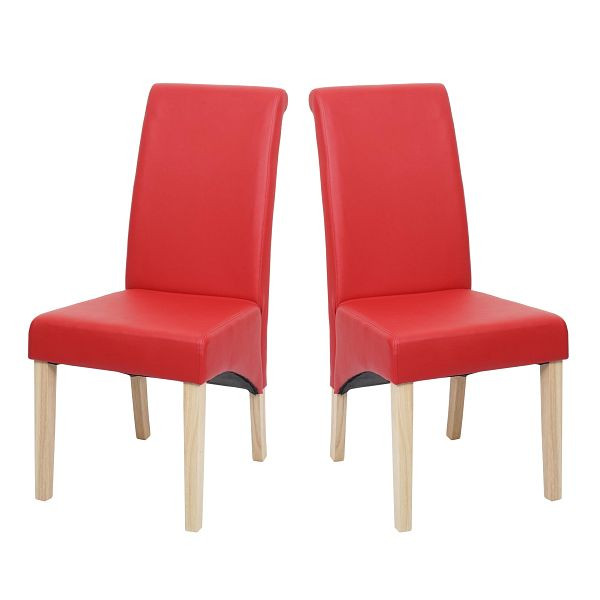 Mendler set van 2 eetkamerstoelen keukenstoelen stoel M37, kunstleer mat, rood, lichte voet, 22308