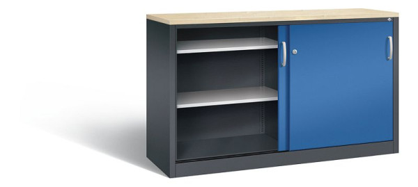 C+P dressoir met schuifdeuren Acurado, H1000xB1600xD500mm, kleur: zwartgrijs / gentiaanblauw, beugelgreep, 2156-00 S10122