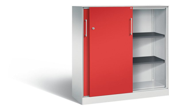 C+P schuifdeurkast Asisto, H1310xB1200xD435mm, kleur: lichtgrijs / vuurrood, beugelgreep, 3 niveaus, 142031-000 S10136